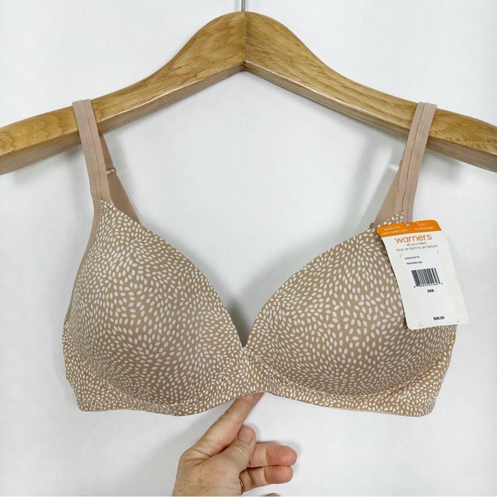 Warner's Invisible Wire Free T-Shirt Bra Light Beige Lined Printed Size 38B - Picture 6 of 8